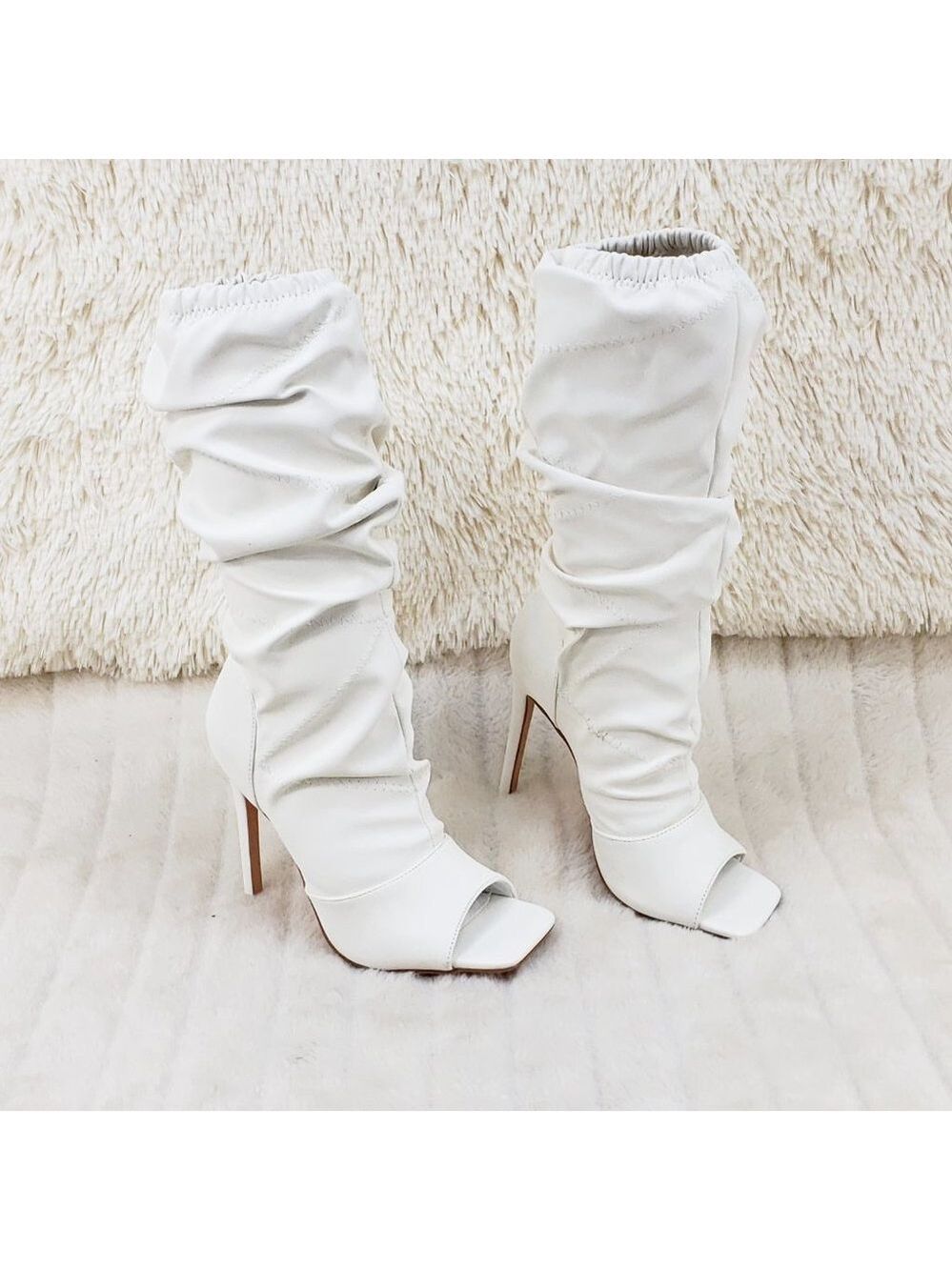 Bone White Square toe Scrunch Slouch Mid Calf Boots Vic Hottest Seller Size 11 - Picture 10 of 11